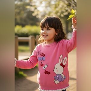 Charming Pink Bunny Kids Sweater